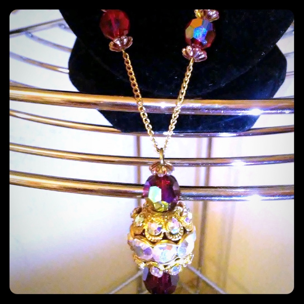 Cherry Red Gold tone Necklace